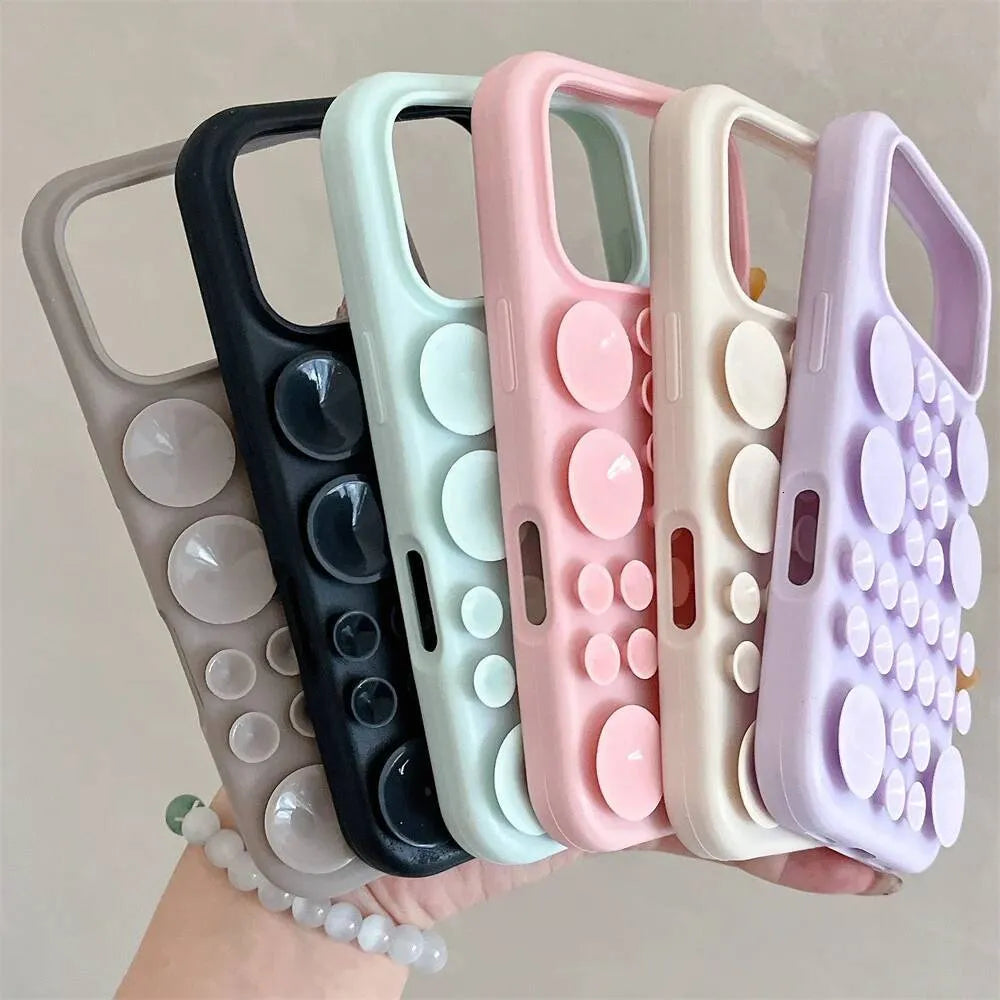 Vantuzlu Bubble İphone Telefon Kılıfı Krem